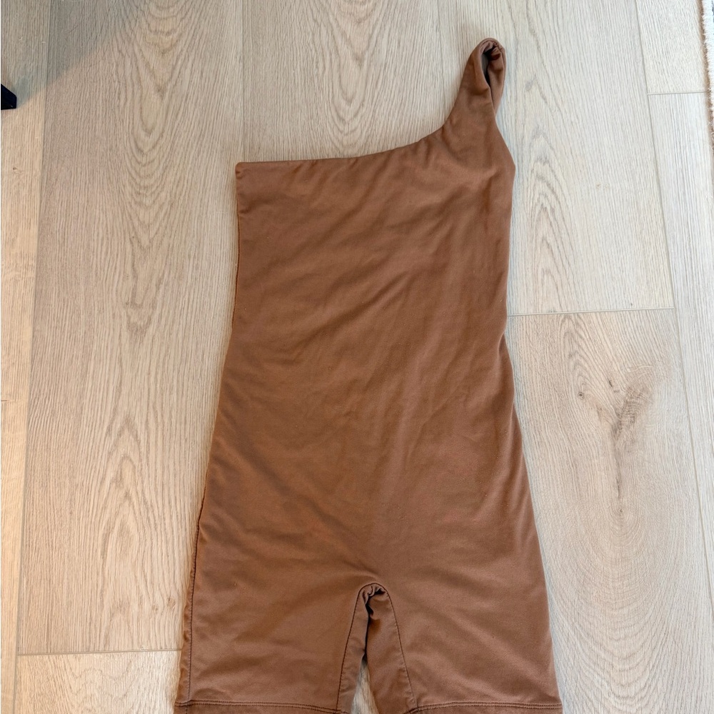 One-Shoulder Rust Brown romper - maternity xs BUMPSUIT